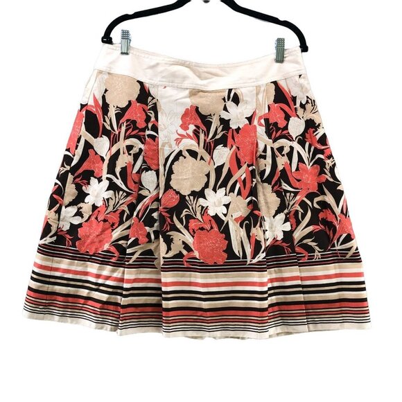 Ann Taylor Floral Skirt 14P A-Line Pleated Coral Beige Cotton Lightweight - Picture 1 of 10
